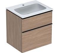 Lavabo Icon Geberit avec meuble bas 60 cm 502335JH1 Ensemble lavabo 60x63x48cm, blanc , corps chêne, poignée lave mat