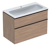 Lavabo Icon Geberit avec meuble bas 90 cm 502333JH1 Ensemble lavabo 90x63x48cm, blanc /KeraTect, corps chêne, poignée lave mate