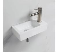 Lavabo Lave-Mains Suspendu Mural en Céramique Blanche Vasque Suspendue Rectangulaire Compacte pour WC et Petit Espace