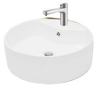 Lavabo, matériau céramique, diamètre de 47 cm, hauteur de 16 cm, installation sur plan, avec système de trop-plein