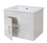 Lavabo + meuble sous évier HWC-D16, meuble sous vasque, poli miroir 60cm blanc