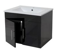 Lavabo + meuble sous évier HWC-D16, meuble sous vasque, poli miroir 60cm noir