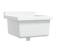 Lavabo Mural Blanc 40x40x24 cm en PP pour Jardin et Garage | PP résistant aux chocs, trou de trop-plein, usage intérieur/extérieur, évier utilitaire polyvalent, entretien simple