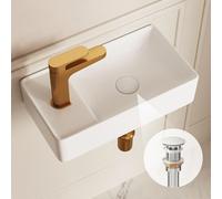 Lavabo mural - DV-EU1V081LPro - Céramique - Rectangulaire - 45,5 x 25 cm - Perforé pour une seule robinetterie - Bonde à clapet - Blanc