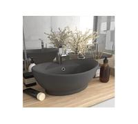 vidaXL Lavabo Ovale à Trop-plein GVasque à Poser de Toilette Lave-mains de Salle de Bain Salle Cosmétique Intérieur ris 146939 Gris G