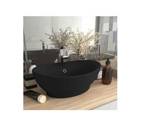 vidaXL Lavabo ovale de luxe à trop-plein Noir mat 58,5x39 cm Céramique