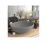 vidaXL Lavabo à poser Ovale de Luxe Céramique Gris clair mat 40x33 cm