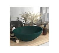 vidaXL Avabo ovale céramique mat 40x33 cm Vert foncé