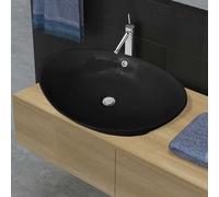 Lavabo Ovale en Céramique Noire de luxe avec Trop-plein Lave-mains vidaXL