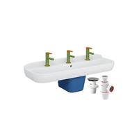 Lavabo pour enfant Sento Kids 125 cm + cache siphon bleu + 3 mitigeurs lavabo VitrA Sento Kids + siphon et bonde WIRQUIN