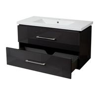 Premium lavabo + meuble sous-lavabo HWC-D16, lavabo, brillant 90cm ~ noir