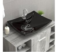 vidaXL Lavabo céramique rectangulaire avec trop-plein et trou pour robinet – Noir de luxe