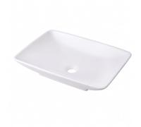 Lavabo Relaxdays 10×59×37 cm, sans perçage du robinet ni trop-plein, blanc | Céramique, effet lotus, lavabo à poser angulaire