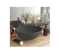 vidaXL Lavabo de luxe rond Céramique Gris foncé mat 32,5 x 14 cm