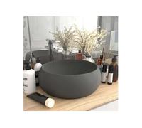 vidaXL Lavabo Rond de Luxe Vasque à Poser de Toilette Lave-mains de Salle de Bain Cuisine Vestiaire Maison Intérieur Gris Foncé Mat 40x15 cm Céramique