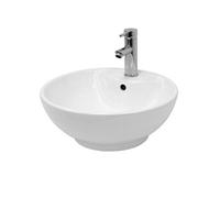 ECD Germany Lavabo Ronde en Céramique, 455x455x185 mm, Blanc, avec Garniture de Vidage 1 1/4, pour Lavabo sans Trop-Plein, Vasque à Poser, Évier Moderne, Lave-Mains, Cuvette Salle de Bain Toilette