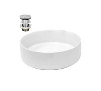 ECD Germany Lavabo Salle de Bain - Ø 355 x 120 mm - en Céramique - Ronde - Blanc - Lave-Mains Évier - Lavabo Vasque à Poser sur Meuble - Design Moderne - avec Kit de Vidange sans Trop-Plein