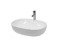 ECD Germany Lavabo Salle de Bain - 600 x 420 mm - en Céramique - Ovale - Blanc - Lave-Mains Évier - Lavabo Vasque à Poser sur Meuble - Design Moderne - avec Kit de Vidange sans Trop-Plein