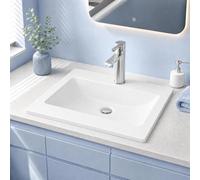 Lavabo - Semi-encastré, forme rectangulaire - En céramique - Un trou pour robinet - 53 x 46 cm - Blanc