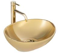 LAVABO SOFIA GOLD/GOLD N VASQUE A POSER EN CERAMIQUE ARGENTEE OVALE MARQUE REA