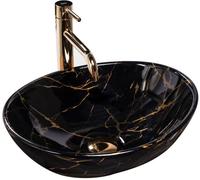 LAVABO SOFIA MARBLE BLACK SHINY VASQUE A POSER EN CERAMIQUE OVALE MARQUE REA