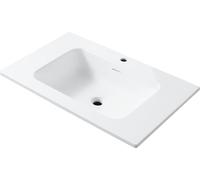 Lavabo sur plan de travail de 80 cm, finition blanc mat, en résine minérale, avec trop-plein et trou pour robinet, design épuré