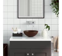 Lavabo sur plan vasque, forme ronde - Bol en céramique - Pour l'aménagement de salle de bain - Sans trop-plein - Diamètre 28 cm - Brun foncé, finition mate