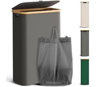 Lavabo suspendu en bois et bambou, 48 l, avec couvercle, modèle étroit, fabriqué à partir de matériaux naturels, avec étagère pliable pour ranger les produits d'entretien