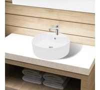 Lavabo Trou de Trop-plein Robinet Céramique Blanc Rond Toilette Vasque vidaXL