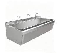 Lavabo utilitaire commercial à montage mural en acier inoxydable, lavabo multi-station avec robinets(120x40cm)