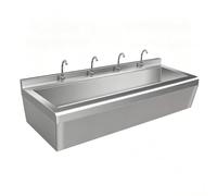 Lavabo utilitaire commercial à montage mural en acier inoxydable, lavabo multi-station avec robinets(150x50cm)