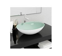 vidaXL Lavabo Vasque à Poser de Toilette Lave-mains de Salle de Bain Lavabo de Salle d'Eau Maison Intérieur Verre 50x37x14 345255 Blanc G
