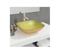 vidaXL Lavabo vasque à poser verre 42x42x14 cm Doré