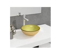 vidaXL Lavabo vasque à poser en verre trempé 30x12 cm Golden