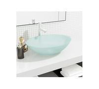 vidaXL Lavabo Vasque à Poser de Toilette Lave-mains de Salle de Bain Lavabo de Salle d'Eau Maison Intérieur Verre 50x37x14 345243 Blanc G