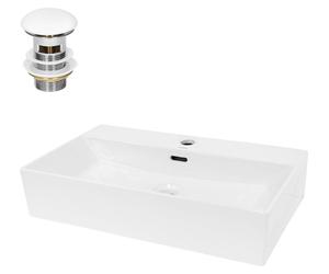 Lavabo vasque - Céramique - 605 x 365 x 130 mm - Carré - Blanc - Avec bonde de vidange