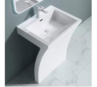 doporro Lavabo sur Pied Blanc Vasque Colonne en Fonte Minérale Lave Mains Rectangulaire pour Salle de Bain 60x48x83cm Colossum07