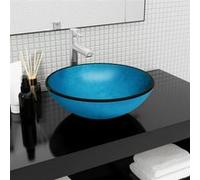 vidaXL Lavabo en verre trempé 42 x 14 cm Bleu