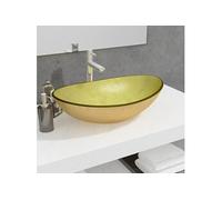 vidaXL Lavabo en verre trempé 54,5x35x15,5 cm Doré
