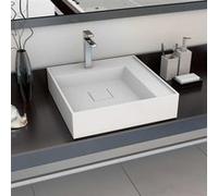 vidaXL Lavabo 50 x 50 x 12,3 cm fonte minérale - Blanc - Design tendance, facile à nettoyer