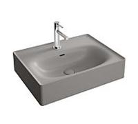 Lavabo VitrA Equal 7241B476-0001 60x45cm, avec trou de robinetterie au centre et trop-plein, finition VC gris pierre mat