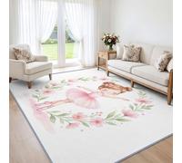 Lavag Tapis Petite Fille Fleurs Roses, 140x200 cm | Tapis à Poils Courts Denses Antidérapant Tapis, Aquarelle Conte De Fées Princesse pour Salon Chambre Cuisine Enfant