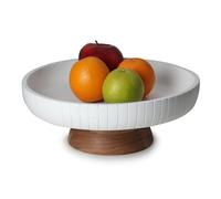 LAVAUK Corbeille à fruits en bois avec piédestal | 30,5 cm de large et 12,7 cm de haut | Piédestal en bois d'acacia robuste avec finition naturelle | (blanc brillant)
