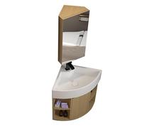 Lave Main D'angle, Meuble Lave-Mains D’Angle, Avec Robinet, Cabinet De Rangement, Lavabo Triangle Mural En Céramique Avec Placard, Meuble Salle De Bain Avec Vasque D'angle Meuble Lave-Mains(42cm)
