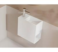 Lave main suspendu blanc en solid surface avec niche - Robinetterie à gauche - 40 cm - PUMORI
