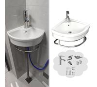 Lave Main WC Angle Lavabo D'angle Suspendu avec Robinetterie et Flexible, Petit Meuble-lavabo Triangulaire, Kit Lavabo pour Sous-sol, Gain de Place(30x30cm (11 3/4x11 3/4"))