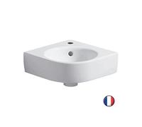 Lave-mains d'angle Renova Compact, trou de robinetterie au centre, Blanc