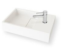 Lave-mains suspendu blanc mat MANITA D - Lavabo rectangulaire en Solid surface 35cm