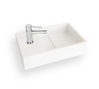 Lave-mains suspendu blanc mat MANITA G - Lavabo rectangulaire en Solid surface 35cm