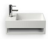 Lave-mains suspendu Blanc MONA G - Vasque rectangulaire en Solid Surface 50 cm - Lavabo mural design salle de bain moderne